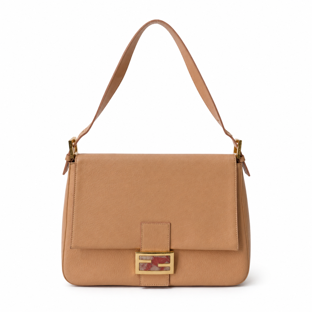 Fendi Peach Pebbled Leather Mama Baguette w/ Stone Plaque