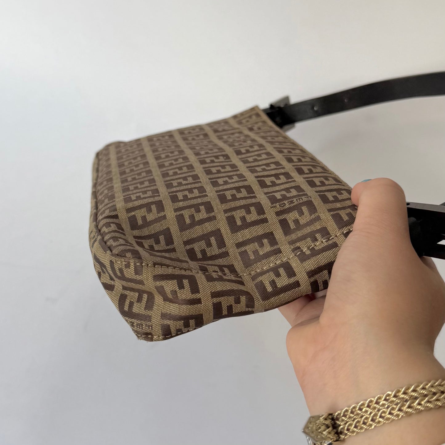 Fendi Brown Zucchino Canvas Pochette