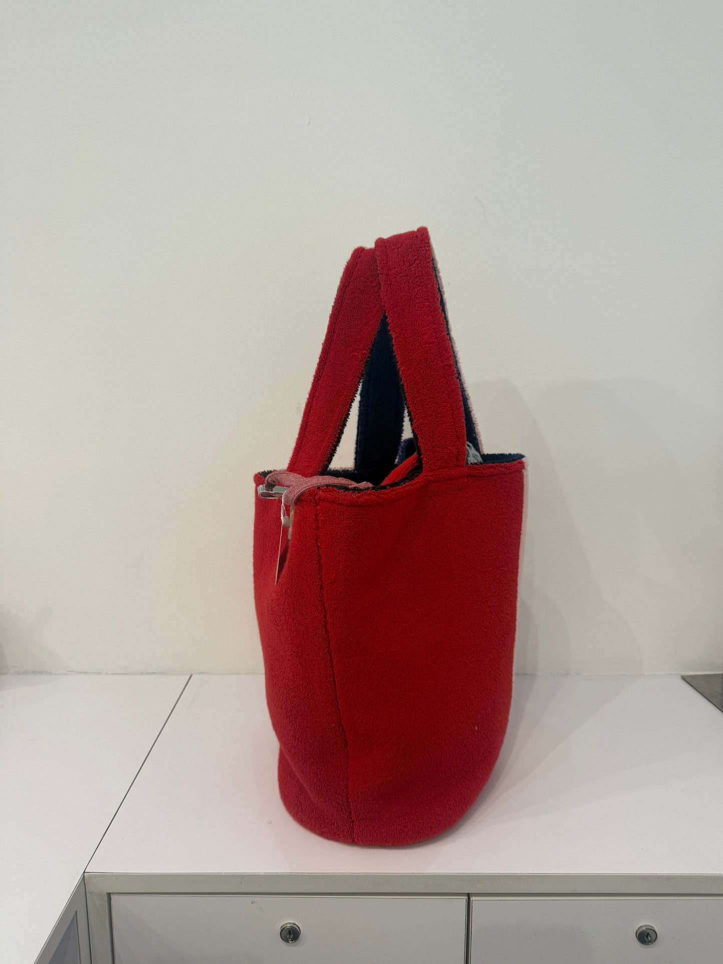 RARE Chanel Reversible Singapore Exclusive Red & Pink Terry Cotton Beach Bag w/ Detachable Pouch
