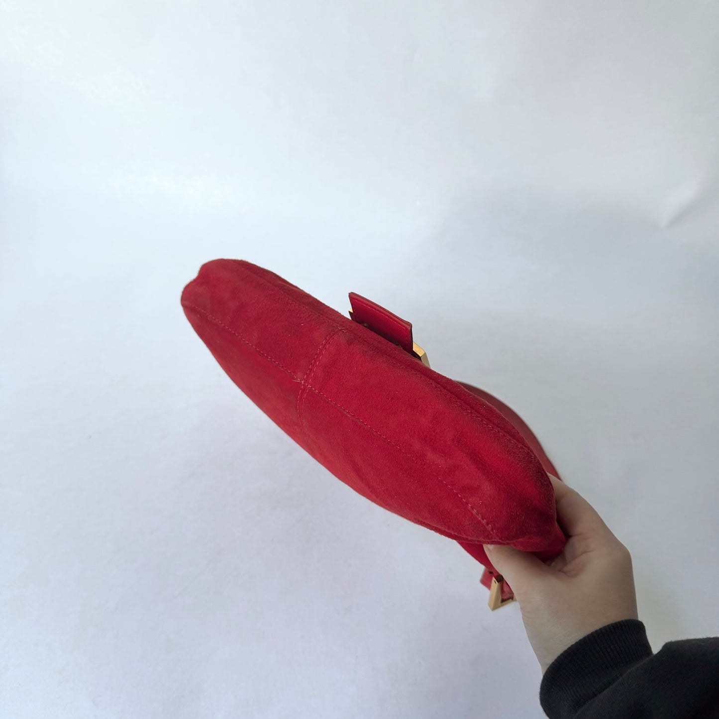 Fendi Red Suede & Leather Baguette Shoulder Bag