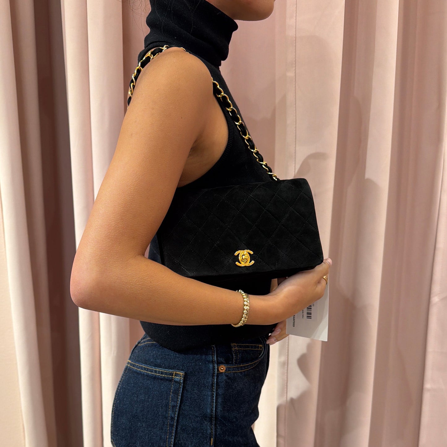 Chanel 24K GPHW Black Suede Mini Crossbody Bag