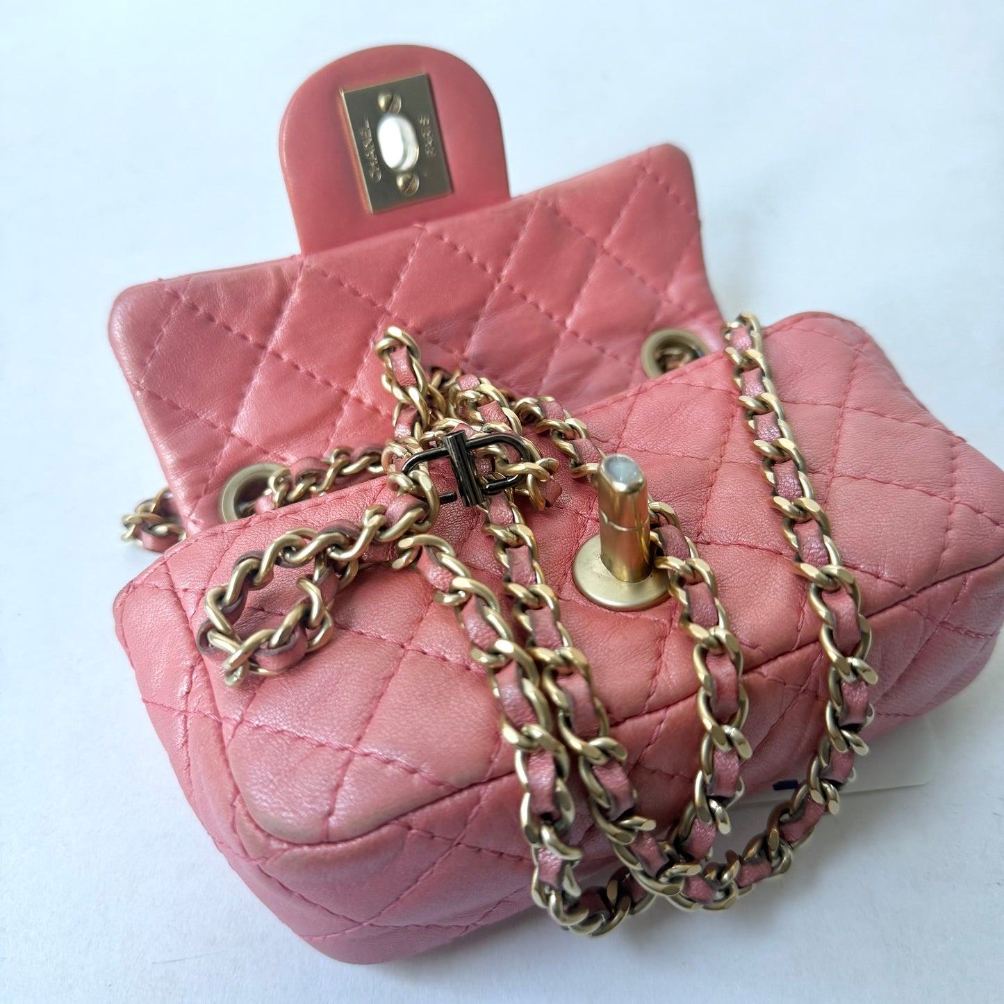 Chanel Pink Micro Mini Rhinestone Flap Crossbody Bag