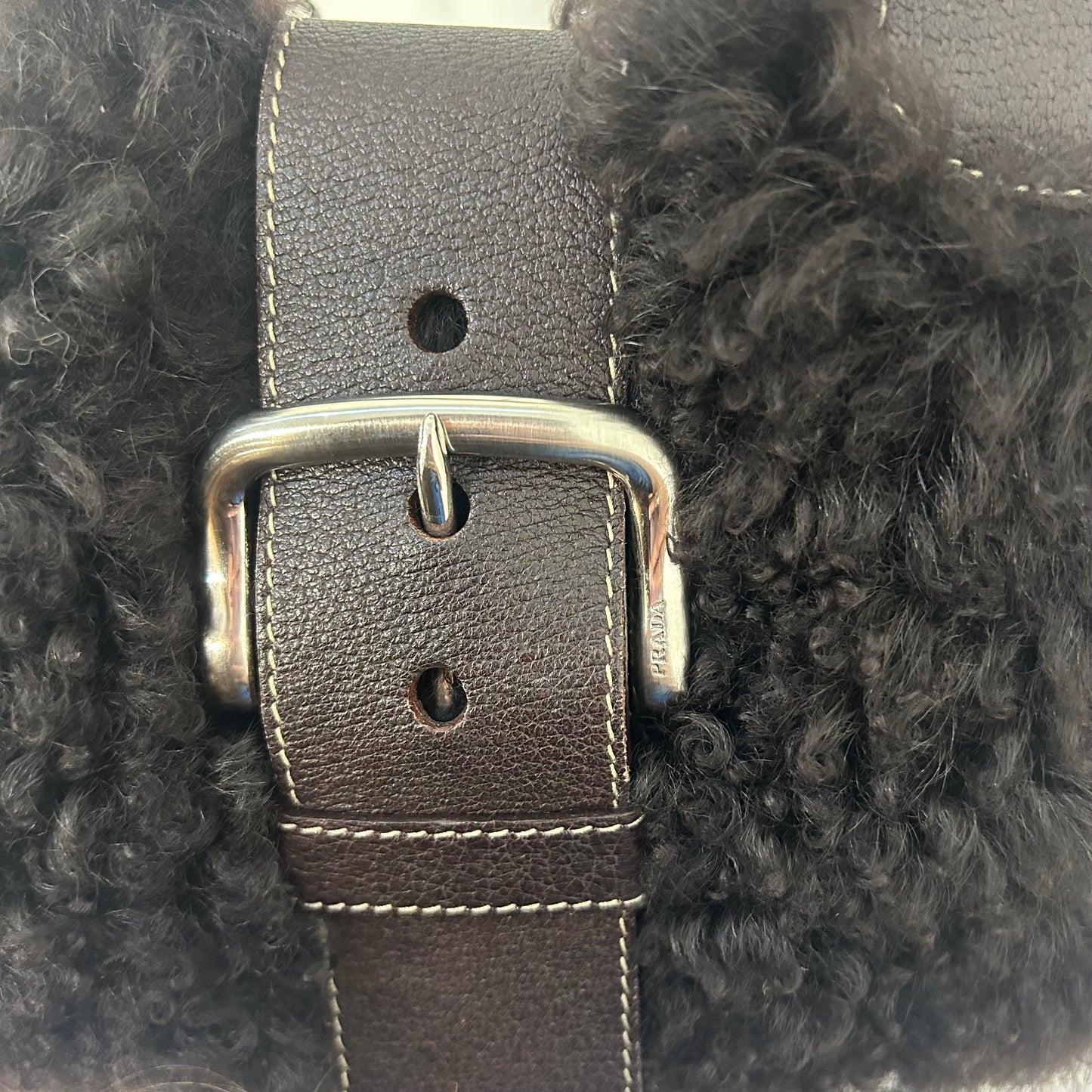 Prada Brown Shearling & Leather Hobo Bag