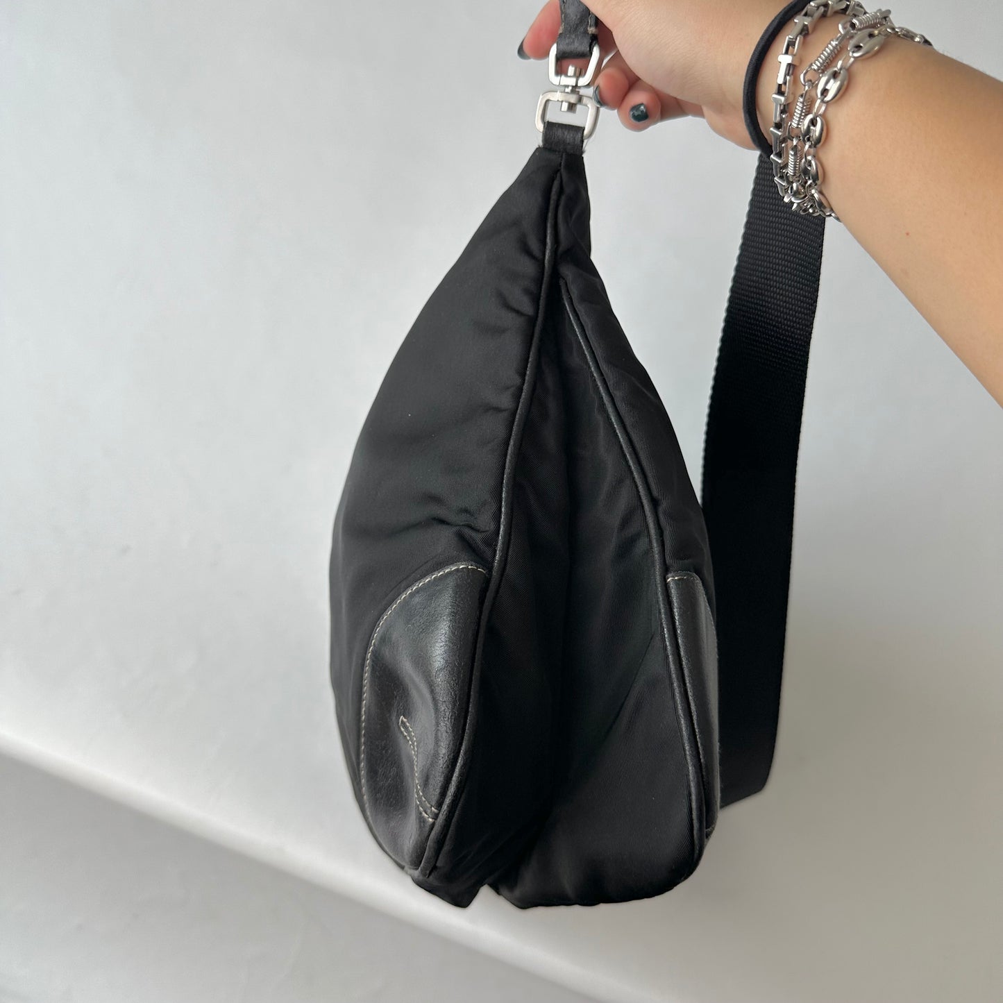 Prada Black Nylon Moto Crossbody Bag