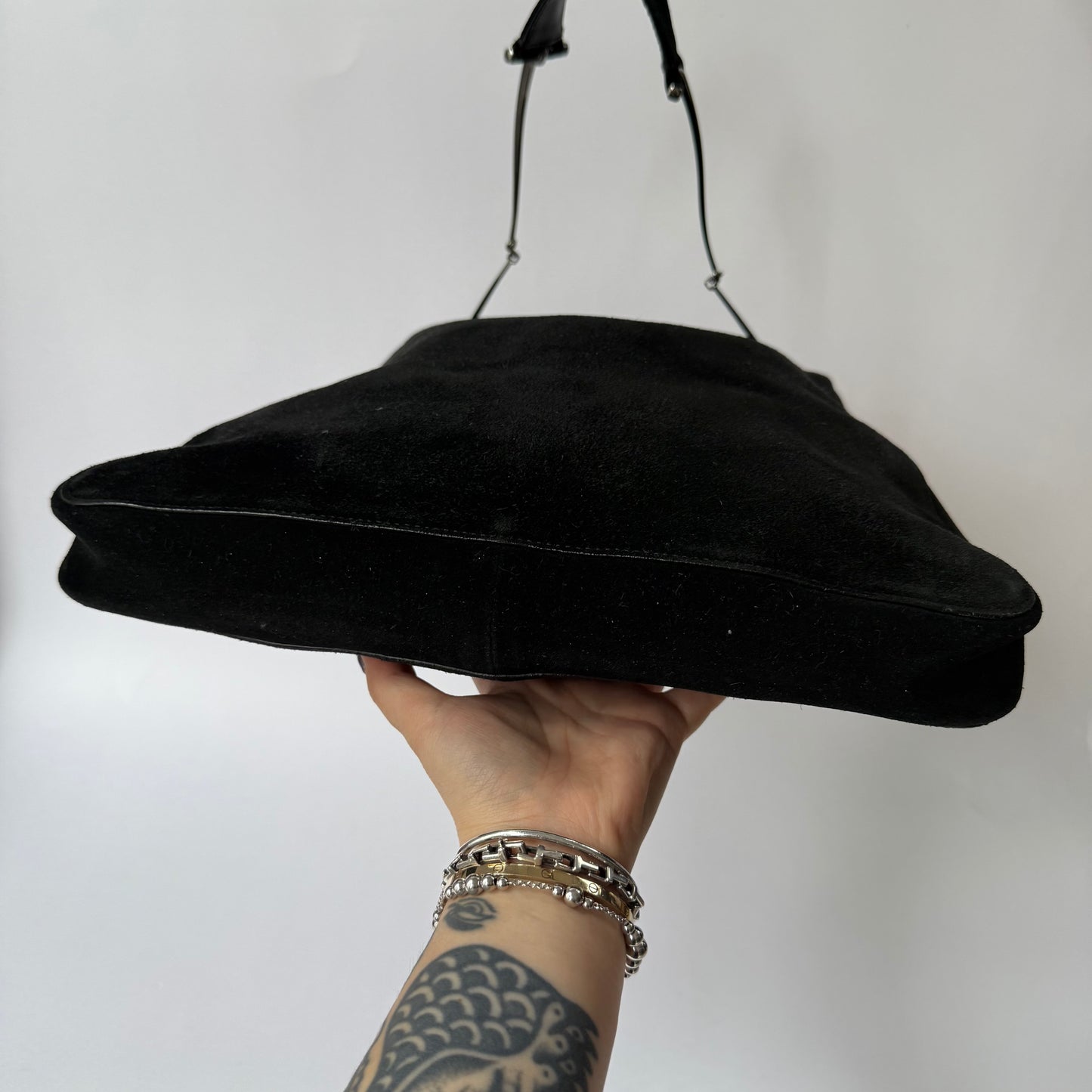 Gucci Black Suede Horsebit Shoulder Bag w/ Pouch
