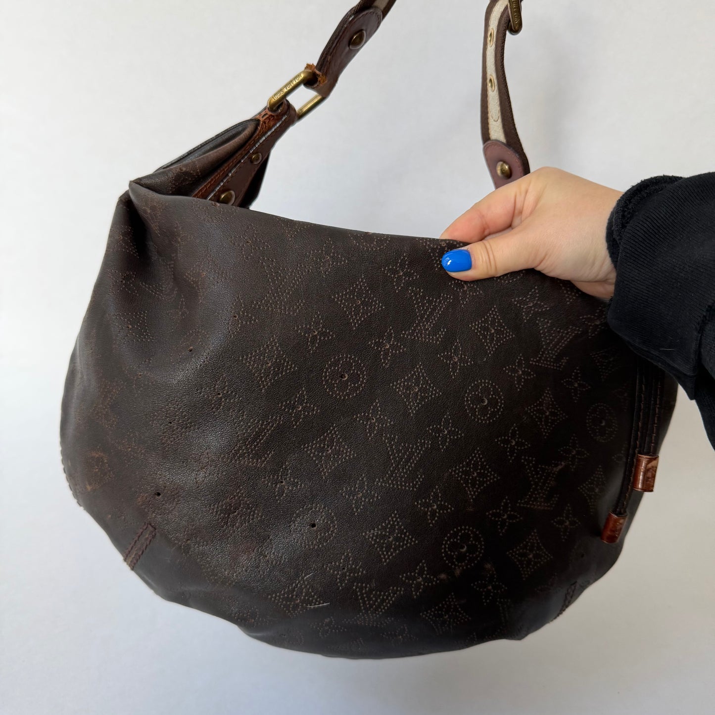 Louis Vuitton Brown Leather Monogram Perforated Mahina Onatah Hobo Bag