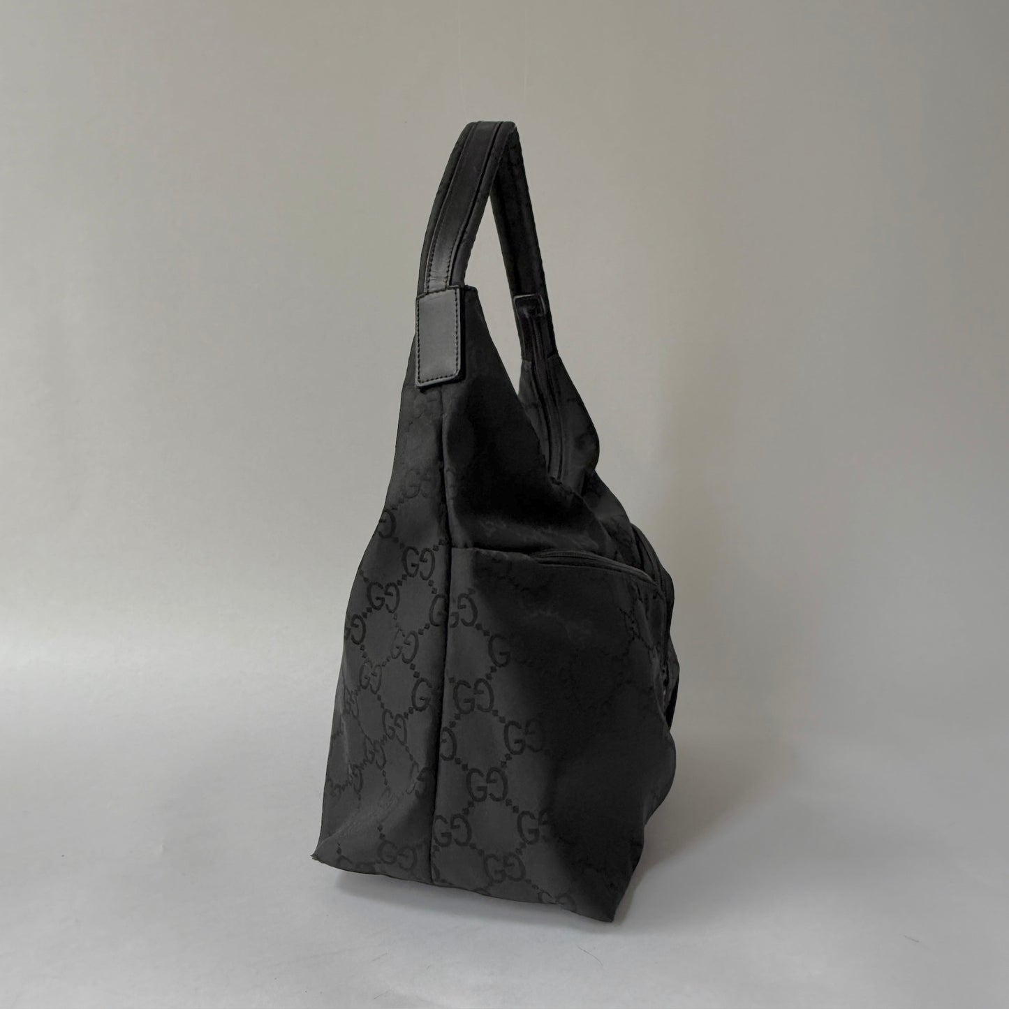 Gucci Black Canvas Monogram Double Pocket Shoulder Bag