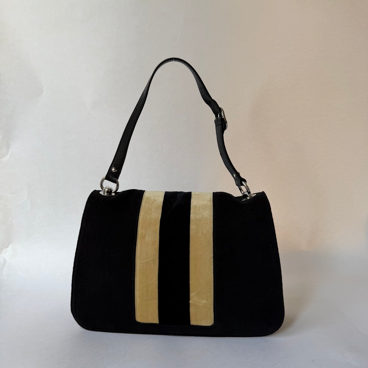 Gucci Black Velour & Leather Web Blondie Flap