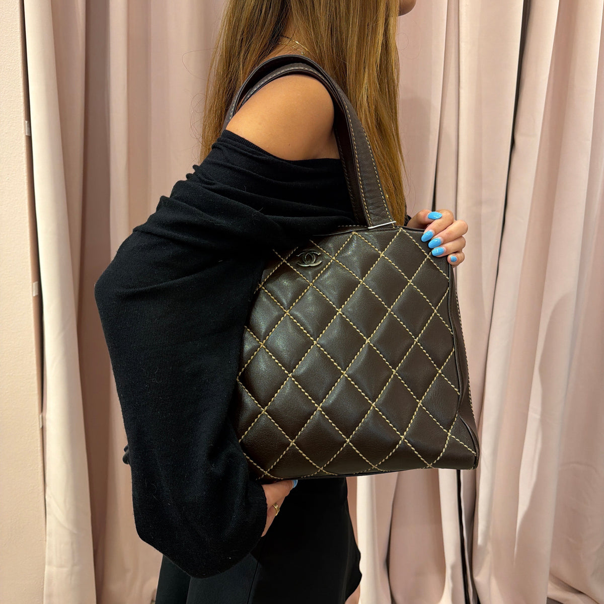 Chanel Brown Leather Wildstitch Tote Bag