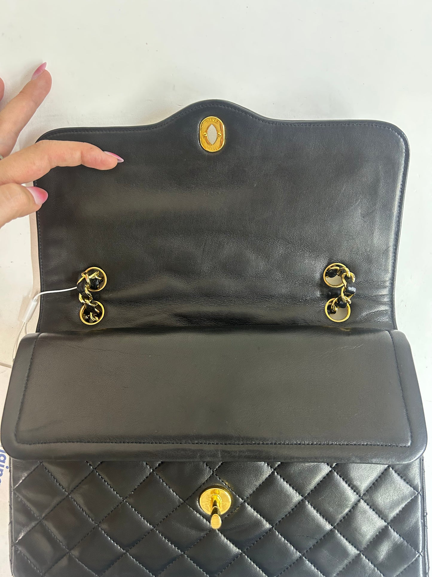 Chanel Black Lambskin Leather Quilted Paris Exclusive Two-Tone Double Flap