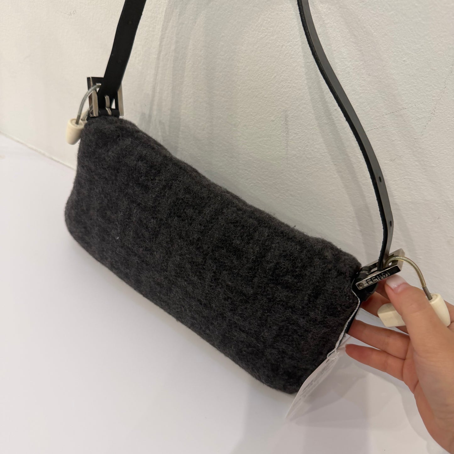 Fendi Gray Wool Zucca Fendi Baguette Shoulder Bag