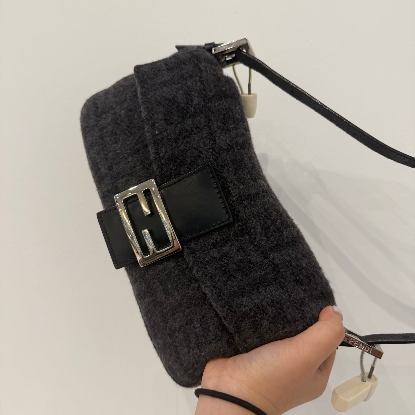 Fendi Gray Wool Zucca Fendi Baguette Shoulder Bag