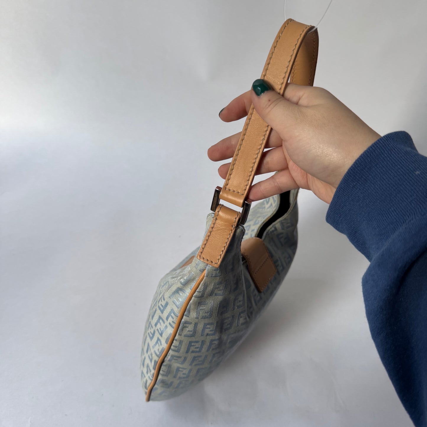 Fendi Blue Canvas Zucchino Baguette Hobo Bag