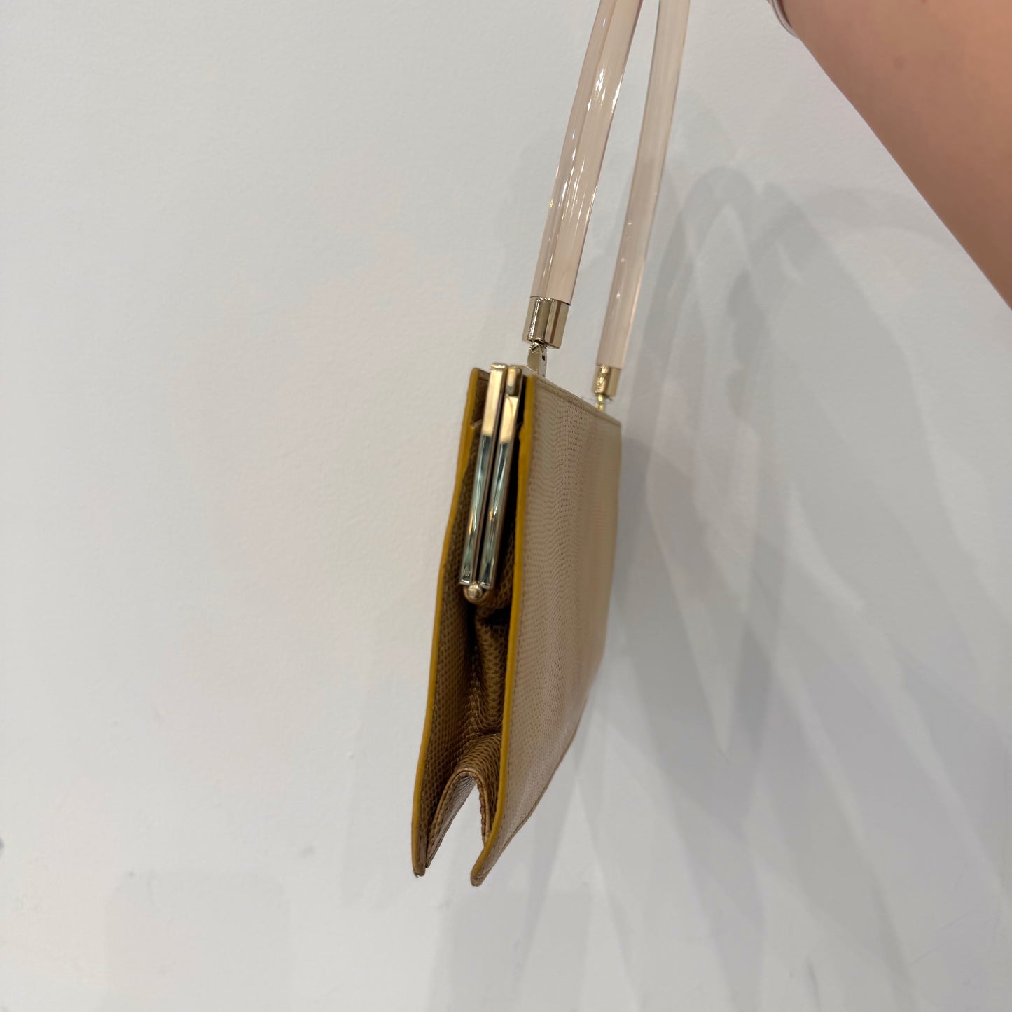 Gucci Brown Lizard Leather Acrylic Handle Shoulder Bag