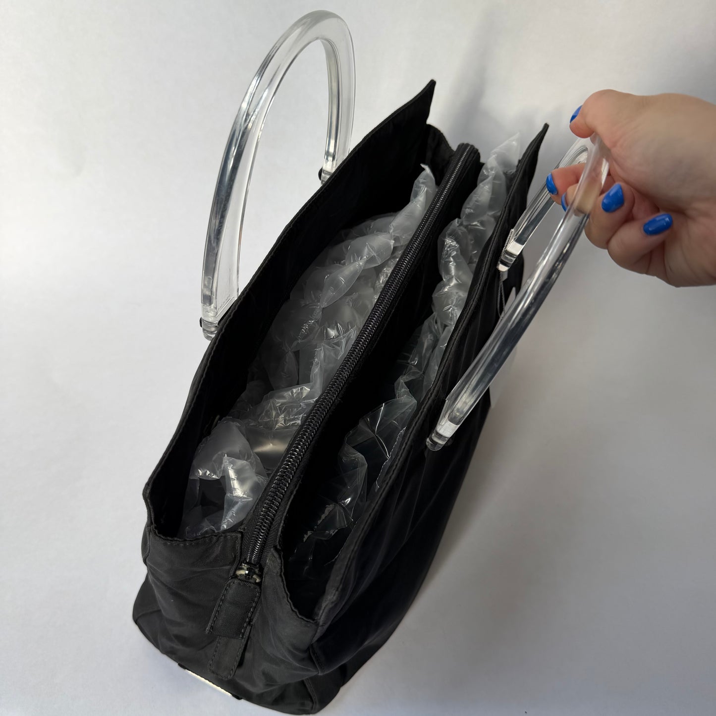 Prada Black Nylon Long Tote w/ Acrylic Handle