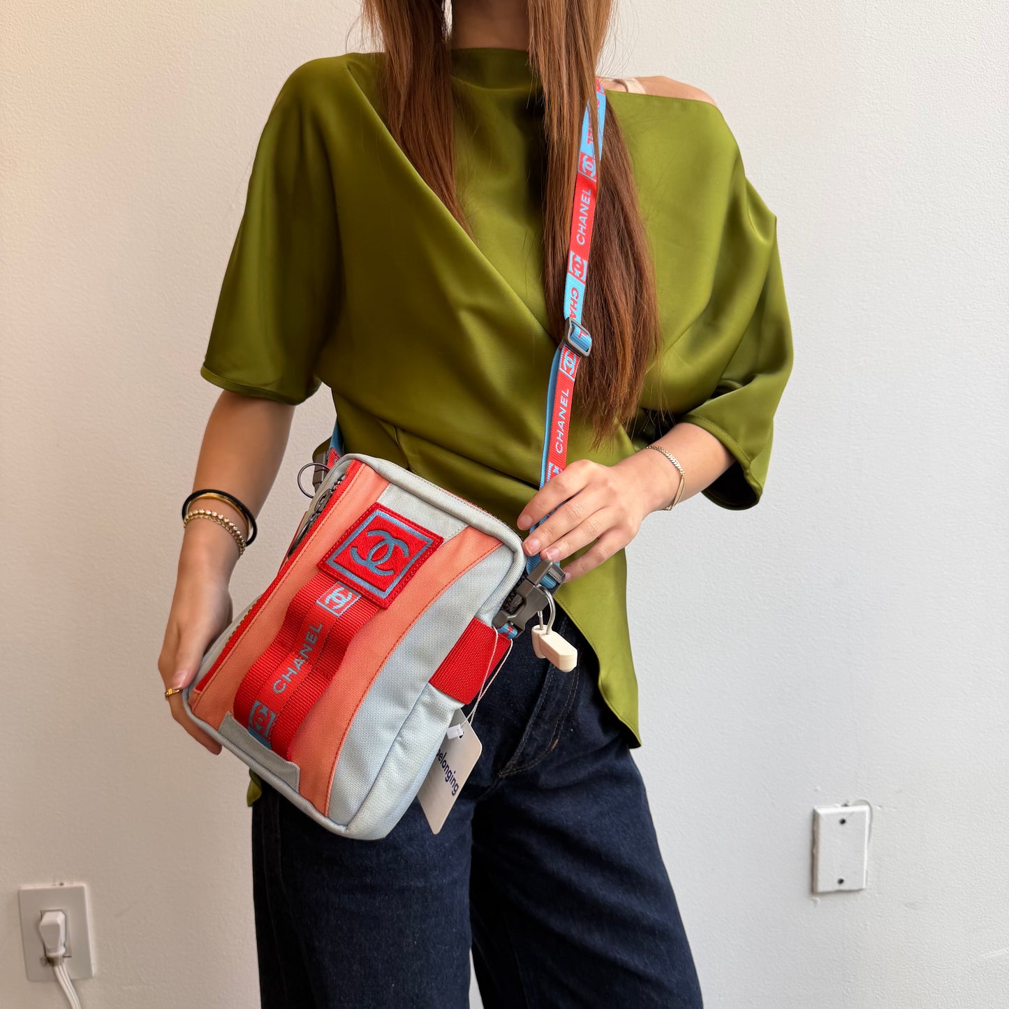 Chanel Red & Blue Nylon Sports Line Crossbody Bag