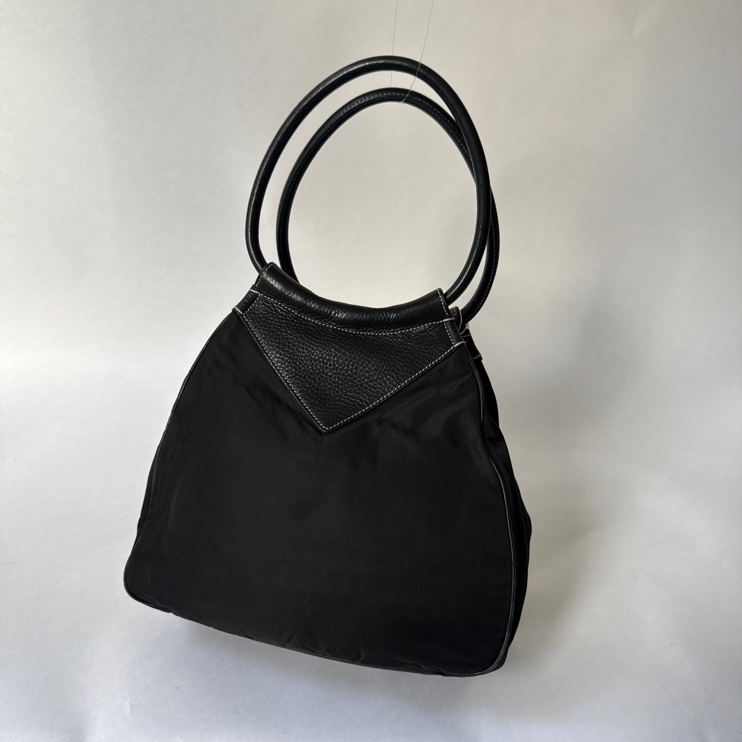 Prada Black Nylon & Leather Top Handle Shoulder Bag