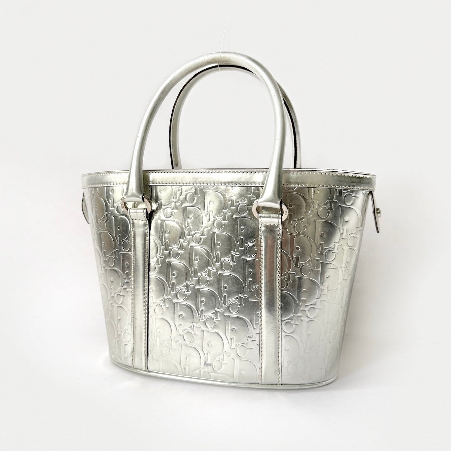 Christian Dior Silver Oblique Monogram Metallic Patent Leather Ultimate Tote