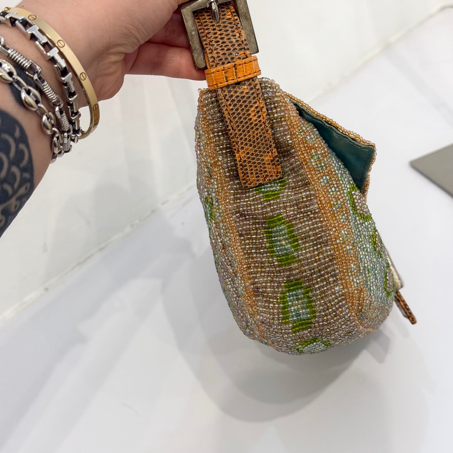 Fendi Ltd Edition Beaded Printed Baguette Lizard Trim