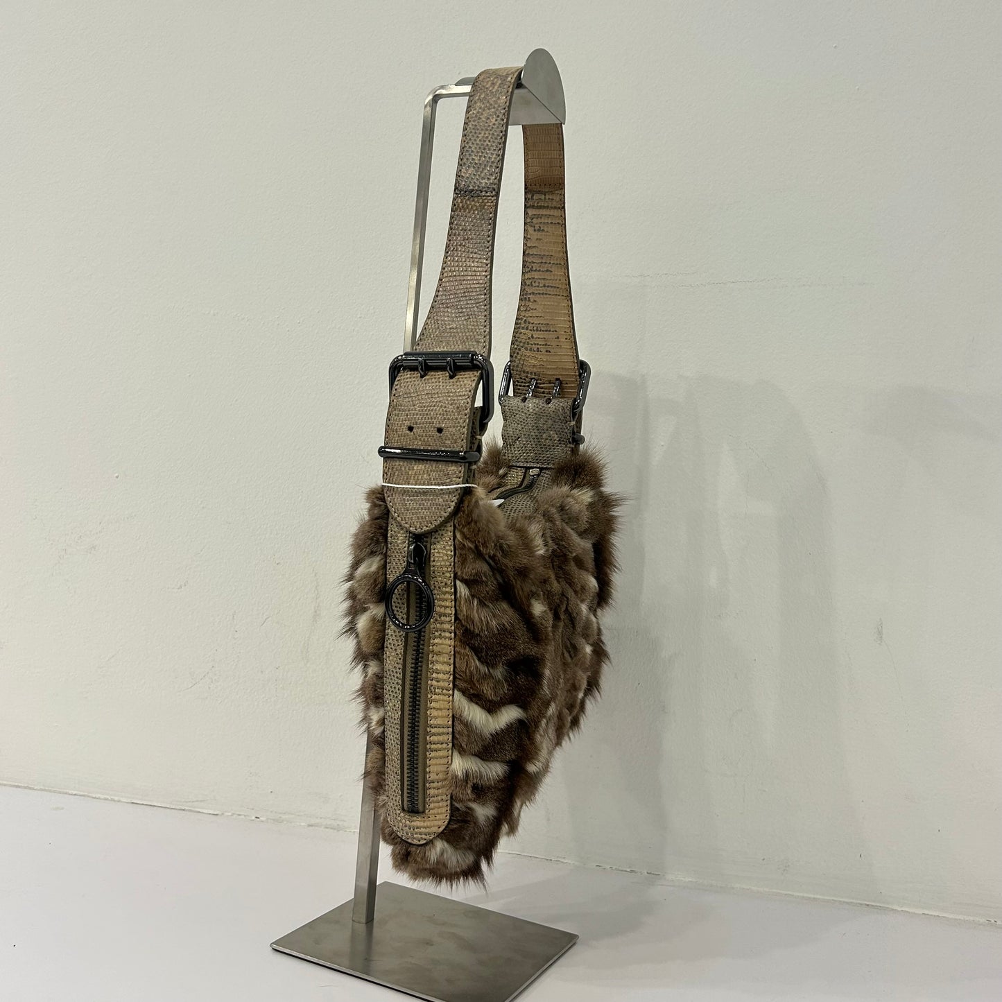Fendi Brown Multicolored Rabbit Fur Oyster Bag