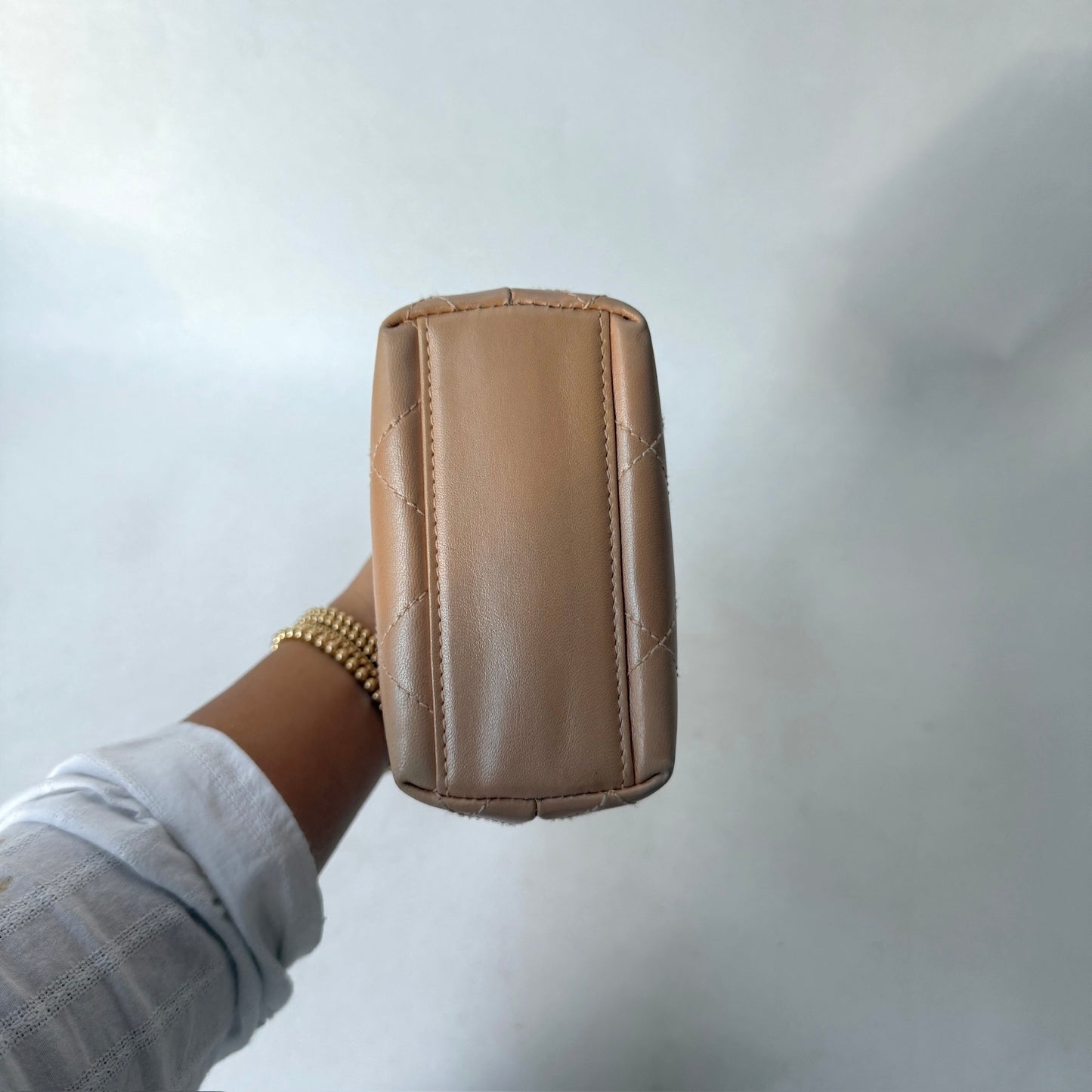 Chanel Pink Lambskin Leather Quilted Ring Top Handle Bag