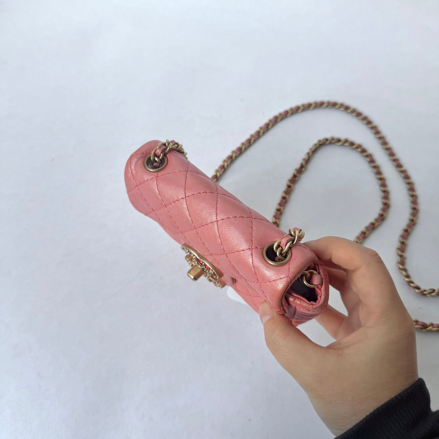 Chanel Pink Micro Mini Rhinestone Flap Crossbody Bag