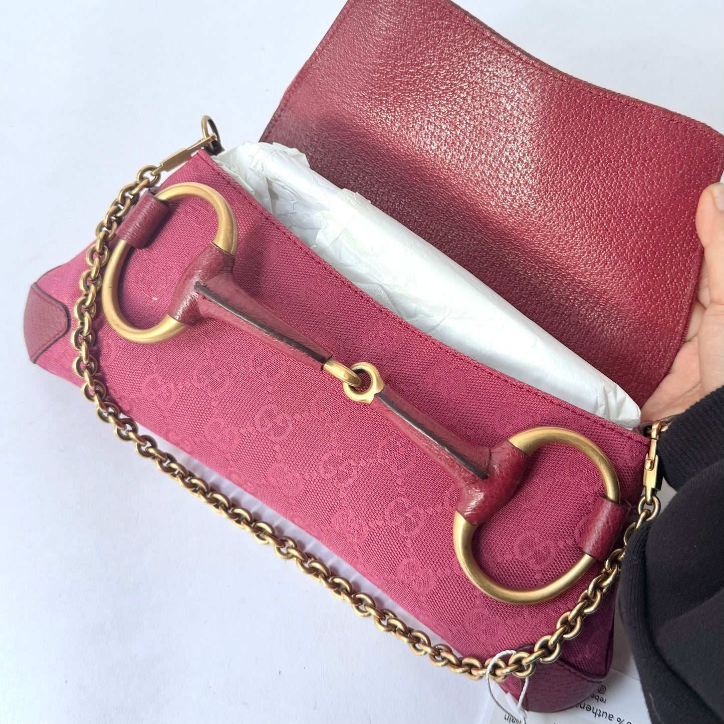 Gucci 2004 Fuchsia Canvas Monogram Tom Ford Horsebit Chain Clutch