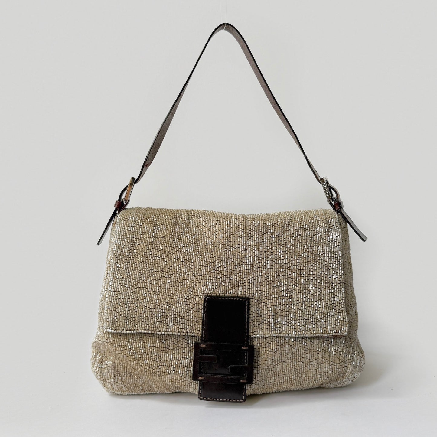Fendi Cream Beaded Mamma Baguette Shoulder Bag