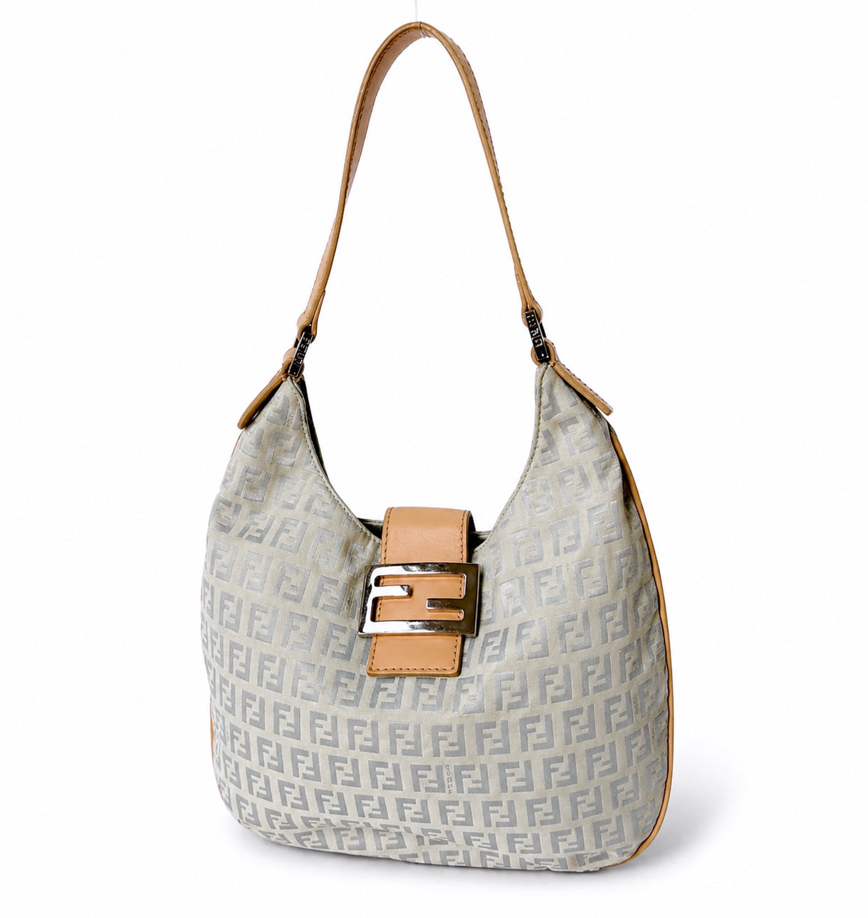 Fendi Blue Canvas Zucchino Baguette Hobo Bag