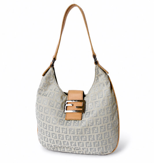 Fendi Blue Canvas Zucchino Baguette Hobo Bag