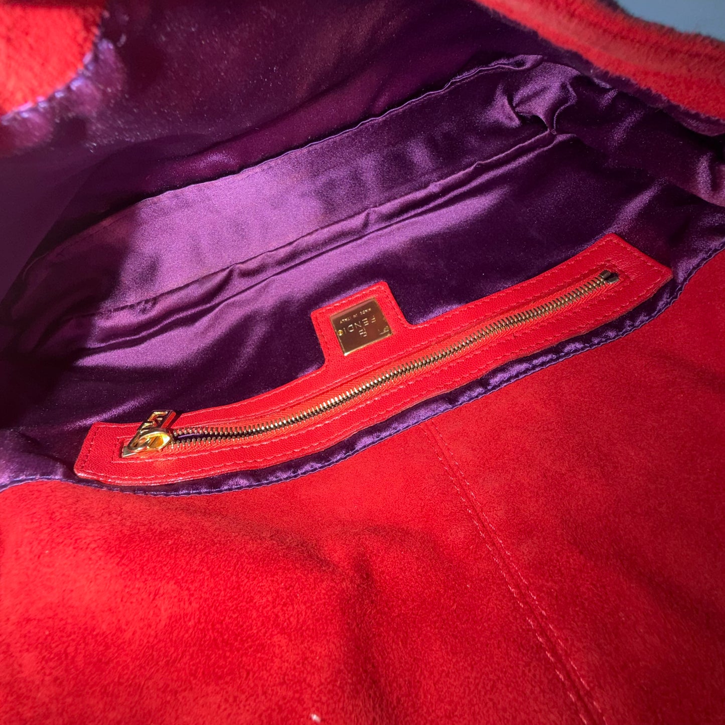 Fendi Red Suede & Leather Baguette Shoulder Bag