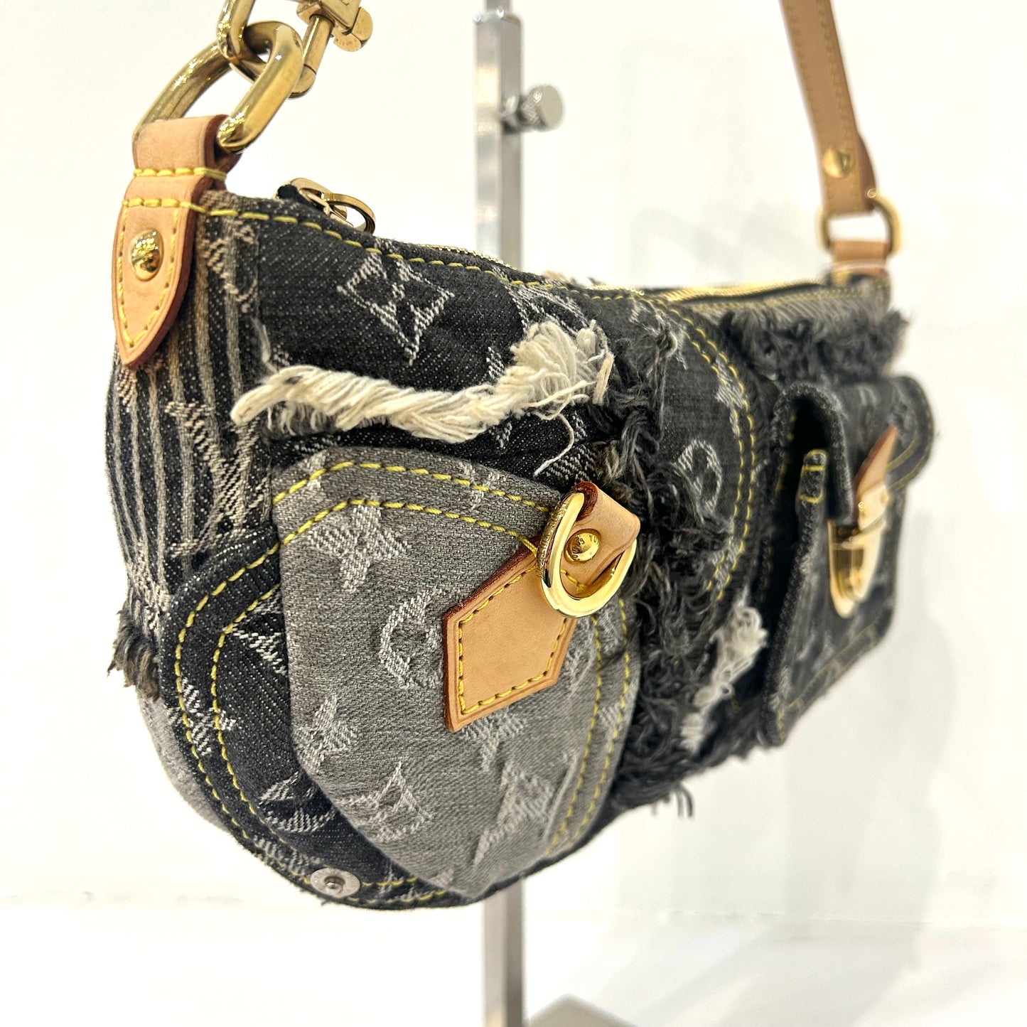 Louis Vuitton Black Monogram  Multicolored Denim Patchwork Pochette Pouchy Bag