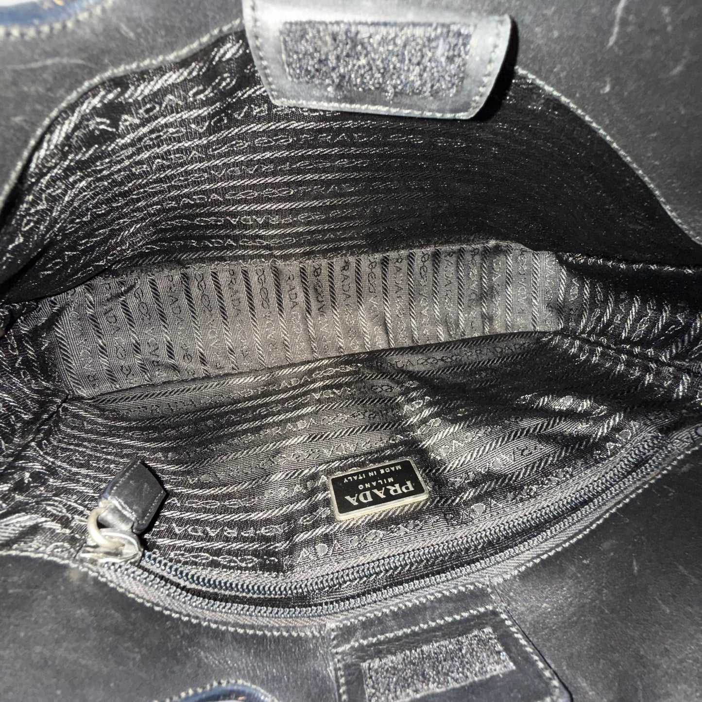 Prada Black Lambskin Asymmetric V Shoulder Bag