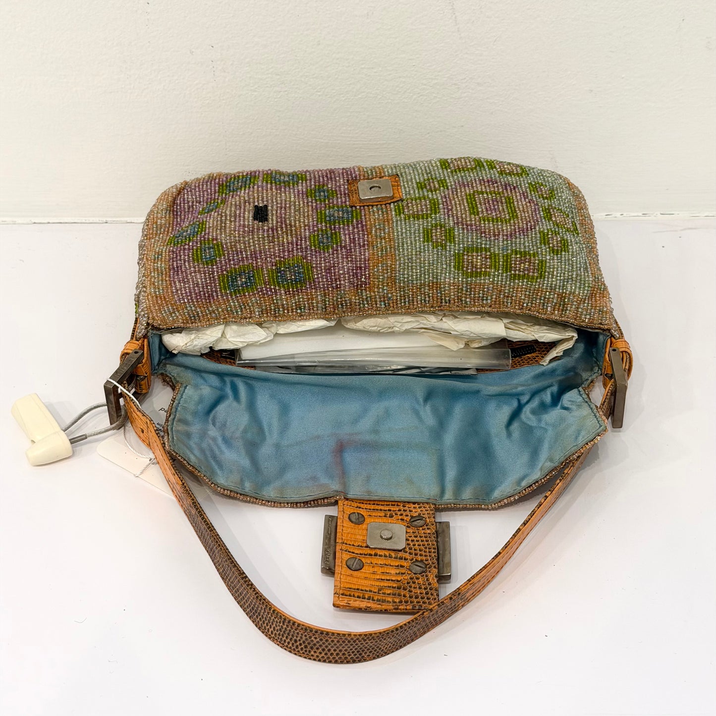 Fendi Ltd Edition Beaded Printed Baguette Lizard Trim