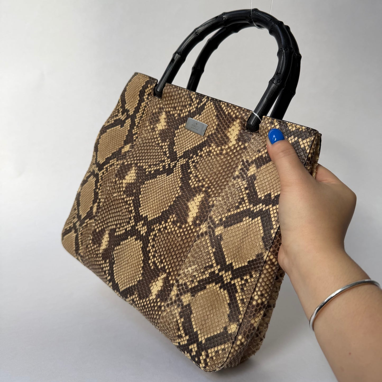 Gucci Brown Multicolored Snakeskin Leather Bamboo Shoulder Bag