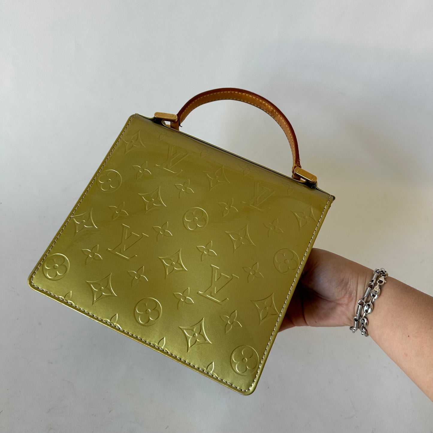 Louis Vuitton Green Vernis Patent Leather Monogram Spring St Top Handle Bag