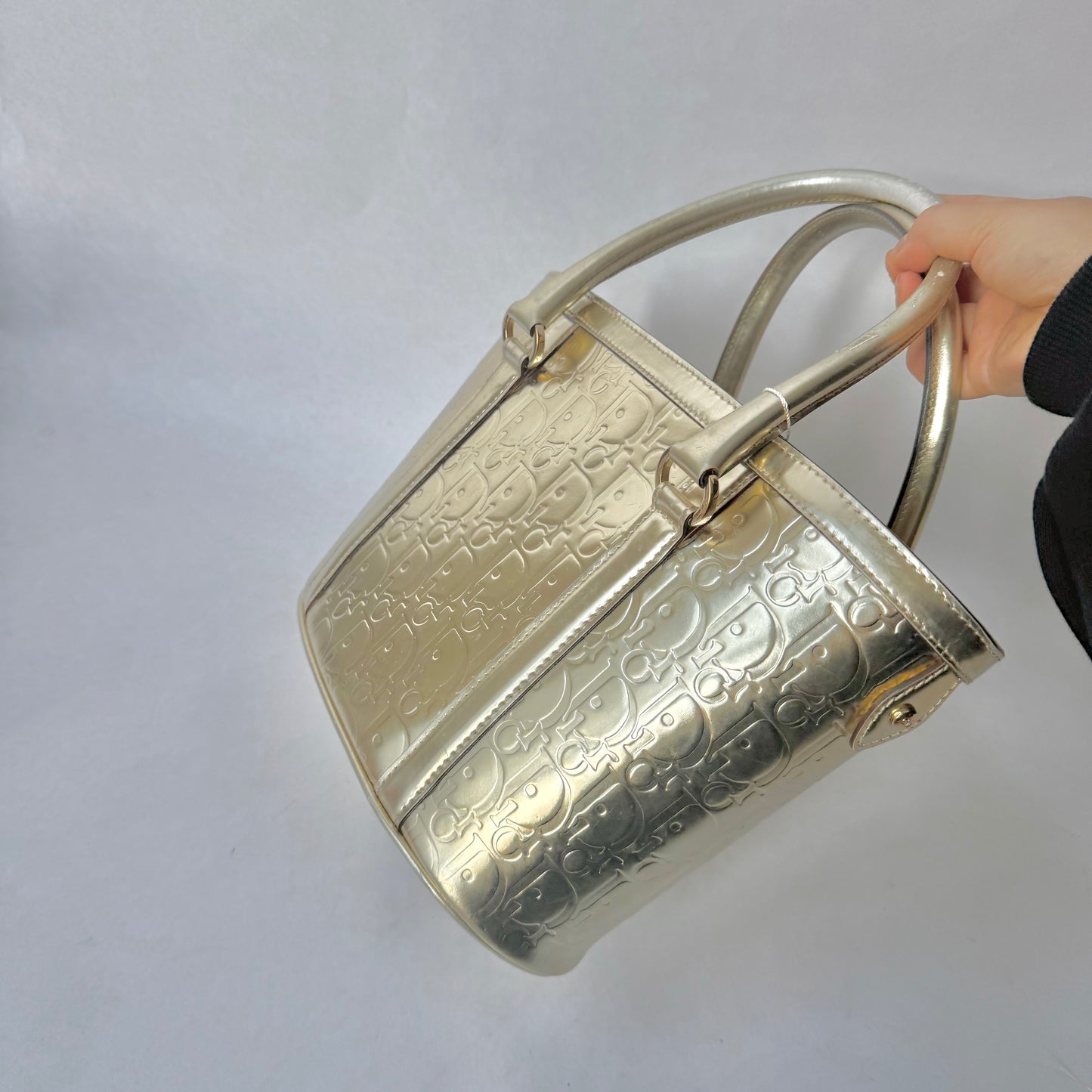 Christian Dior Gold Oblique Monogram Metallic Patent Leather Ultimate Tote