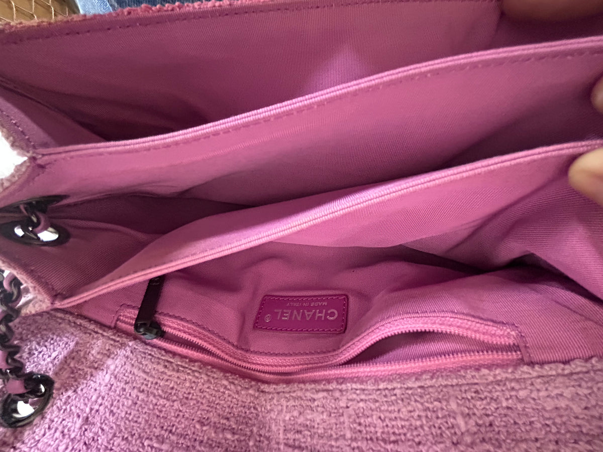 Chanel Pink & Lilac Tweed Quilted Accordion Flap