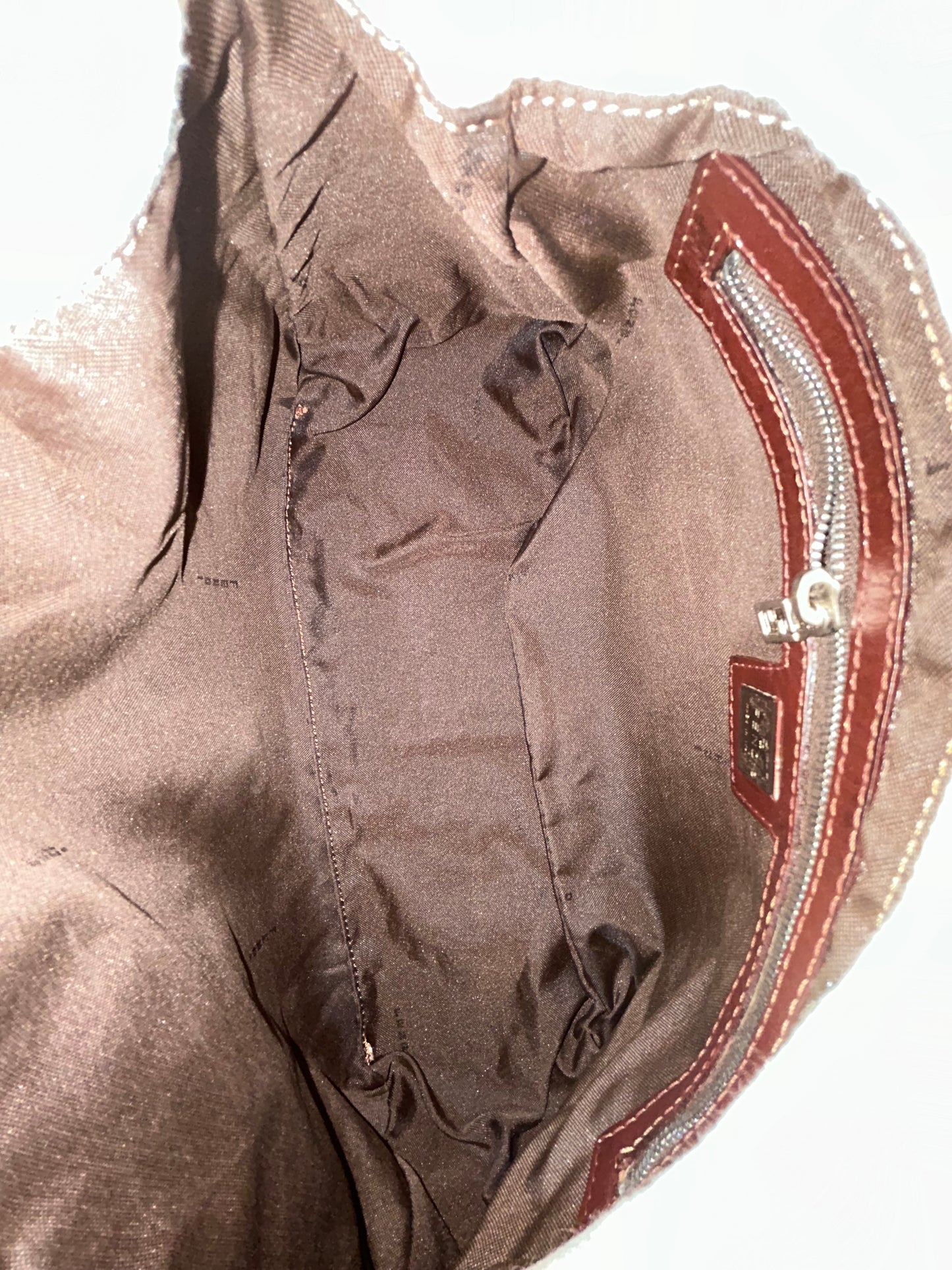 Fendi Ivory & Brown Canvas Leather Zucca Monogram Mamma Bageutte Shoulder Bag