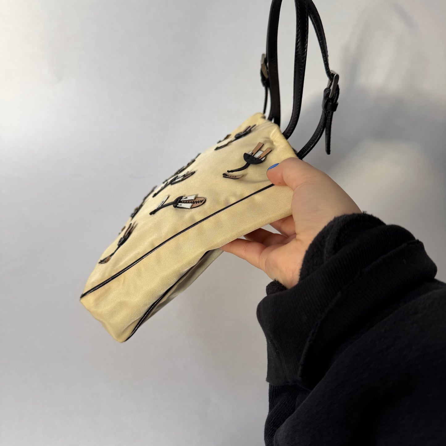 Prada Beige Nylon Embroidered Flower Tote bag