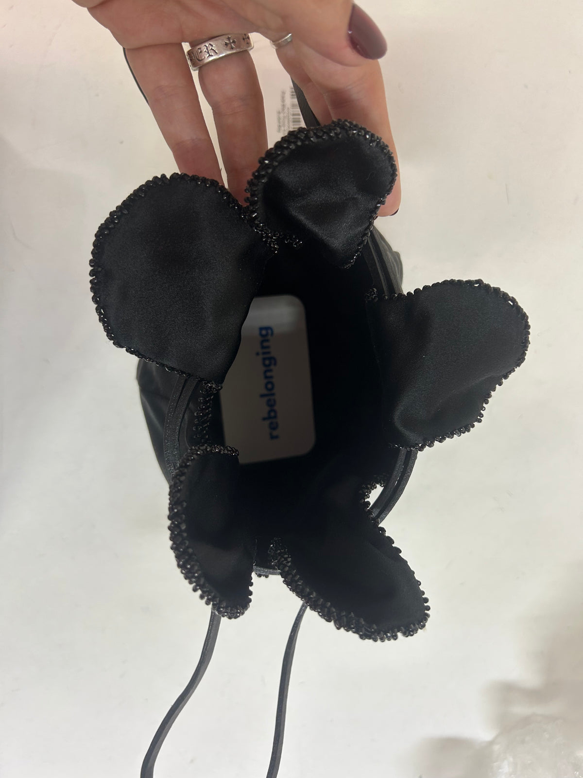 Prada Black Flower Silk Beaded Bucket Bag