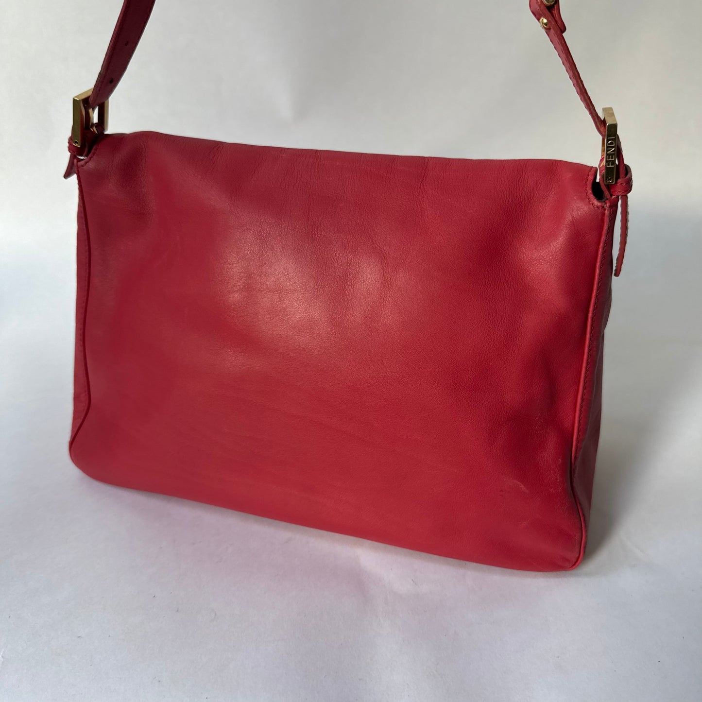 Fendi Red Leather Python Detail Mama Baguette Shoulder Bag