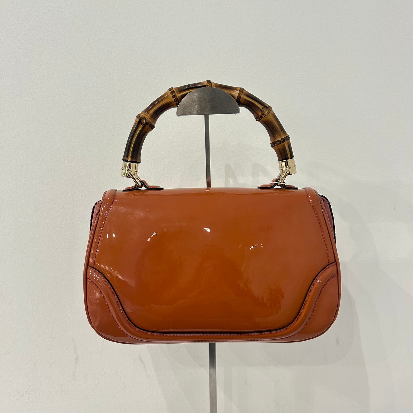 Gucci Patent Leather Bamboo Top Handle Tassel Bag
