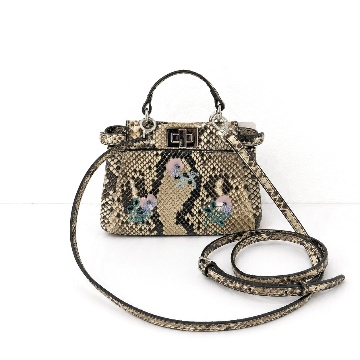 Fendi Brown Multicolored Python Leather Mini Peekaboo Bag