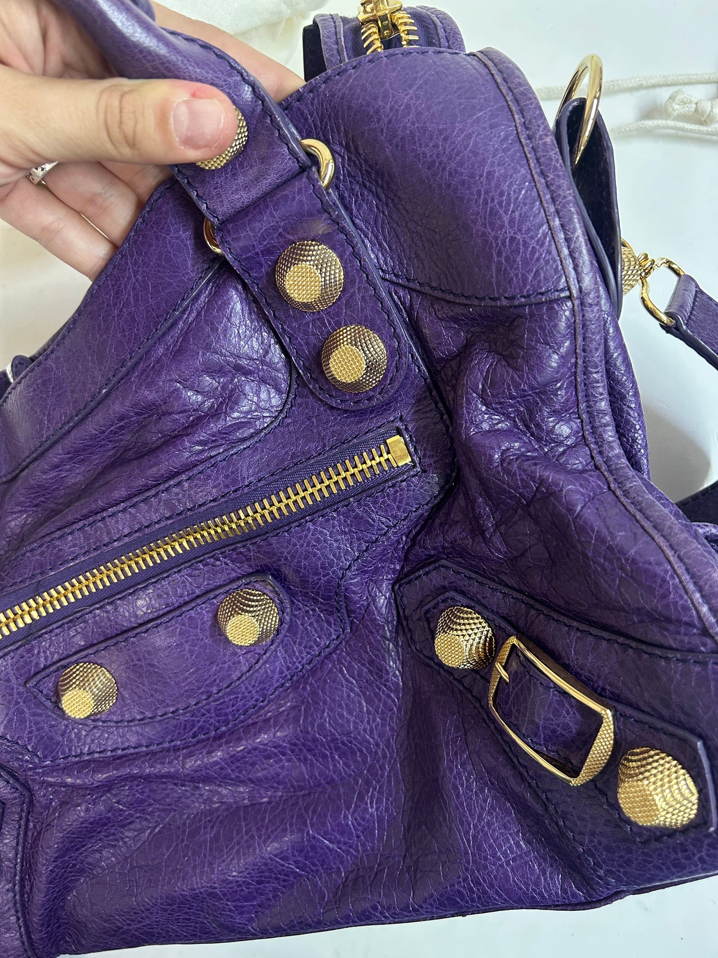 RARE Balenciaga Purple Giant Gold Hardware City Bag