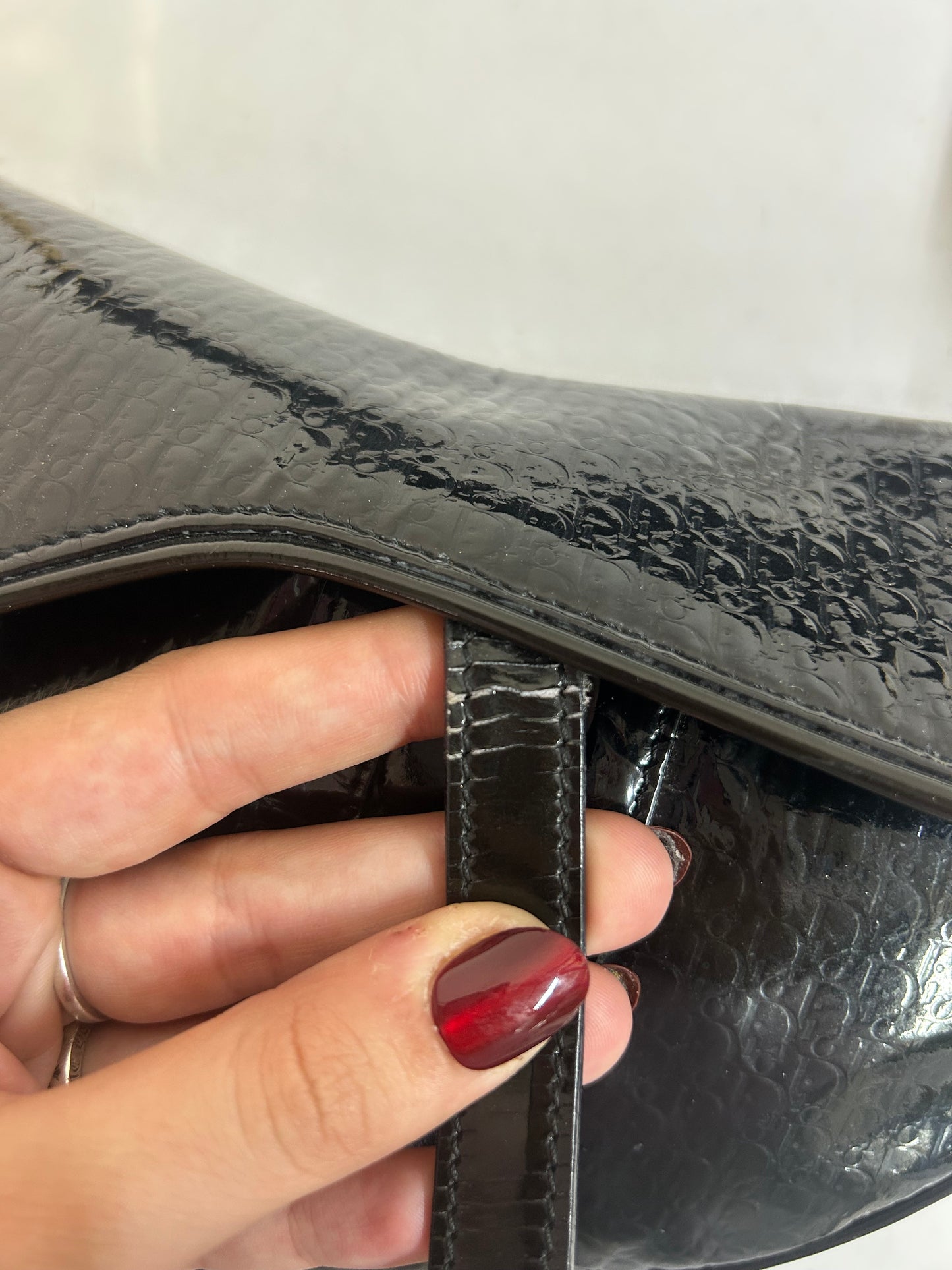 Christian Dior Patent Leather Trotter Monogram Black Saddle Bag w/ Gold Hardware