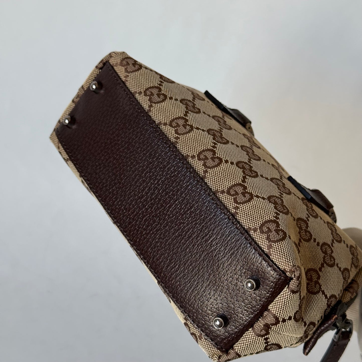 Gucci Brown Canvas Monogram Mini Boston Bag