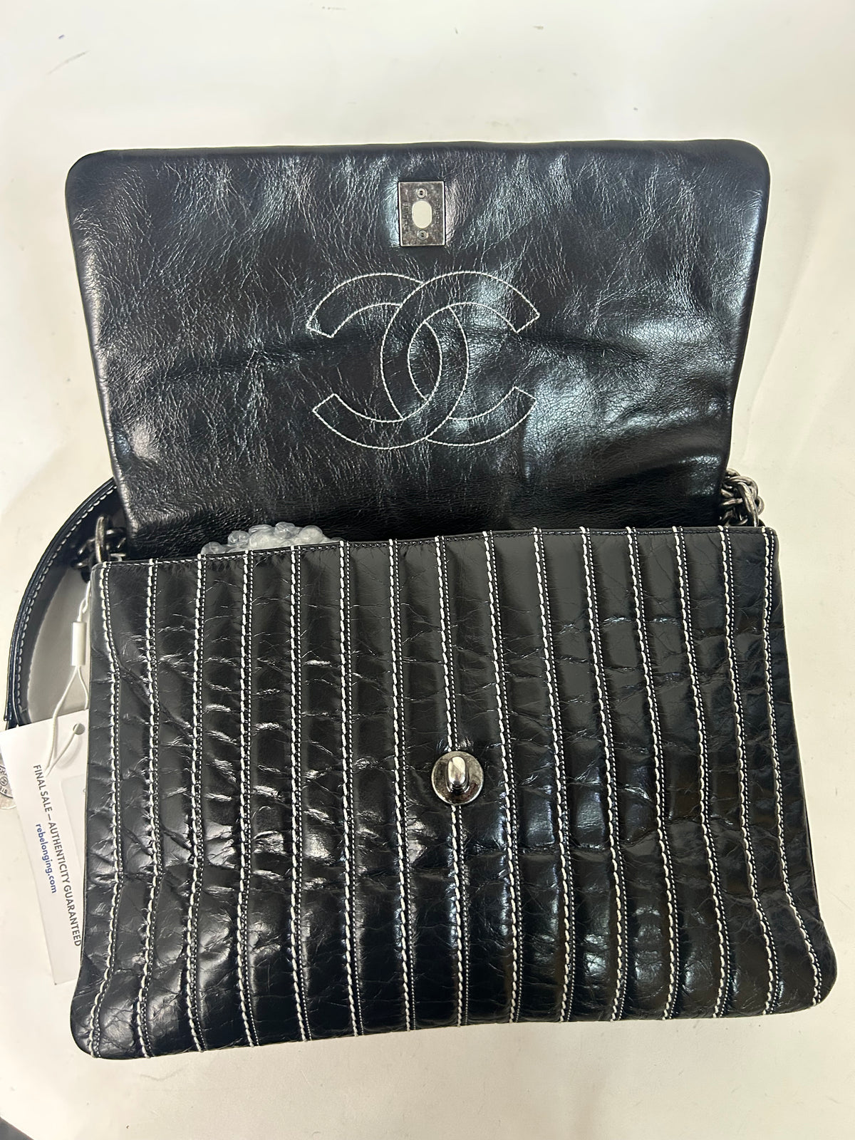 Chanel Black Vertical Stripe Stitch  Flap Bag