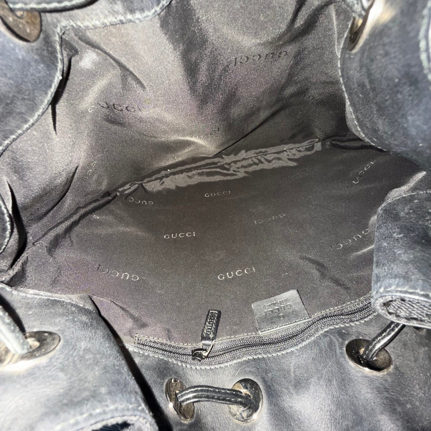 Gucci Black Monogram Bamboo Handle Tote Bag