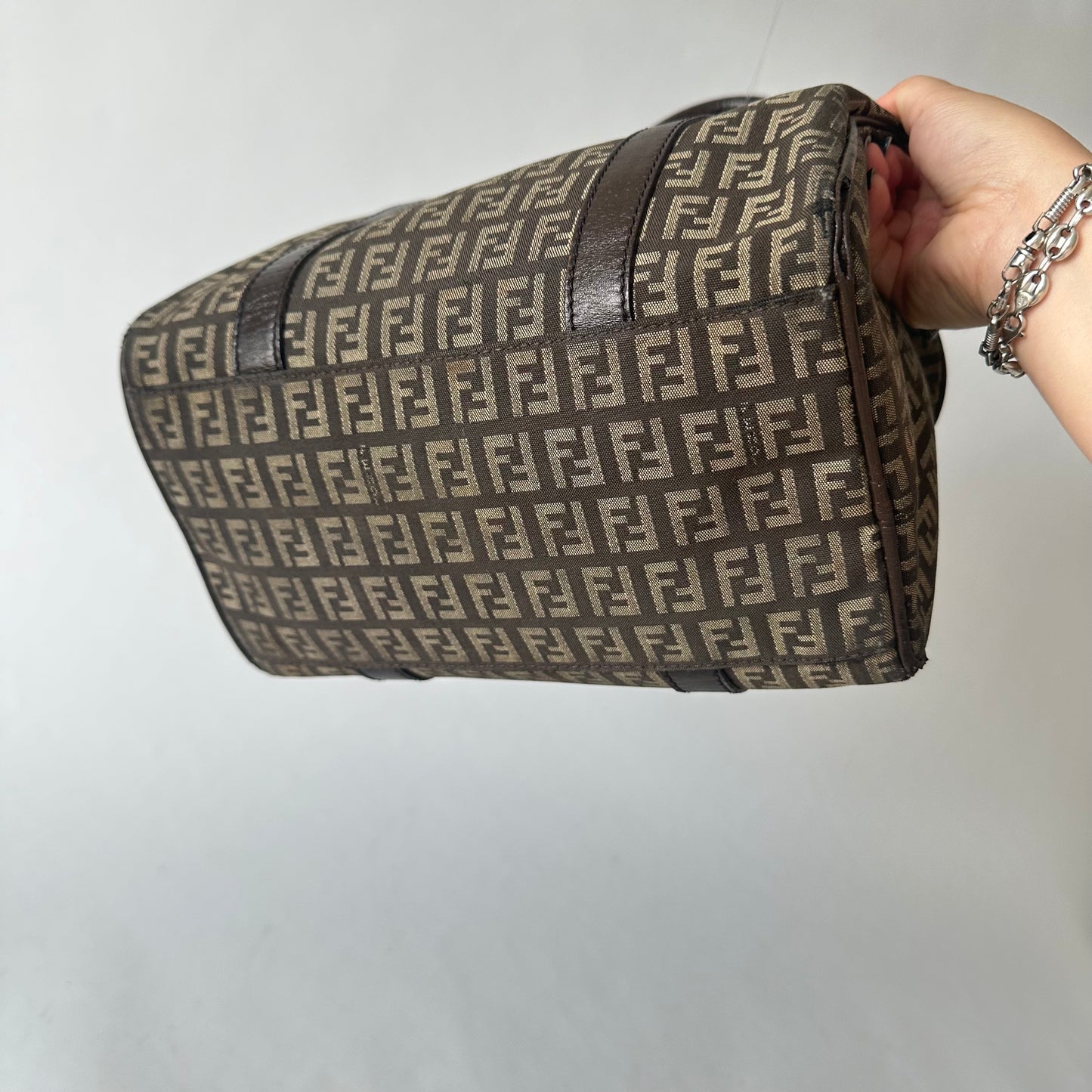 Fendi Brown Zucchino Monogram Boston Bag